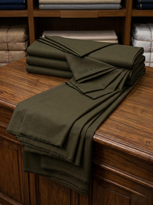 Dark Olive Wash & Wear Unstitched Suit